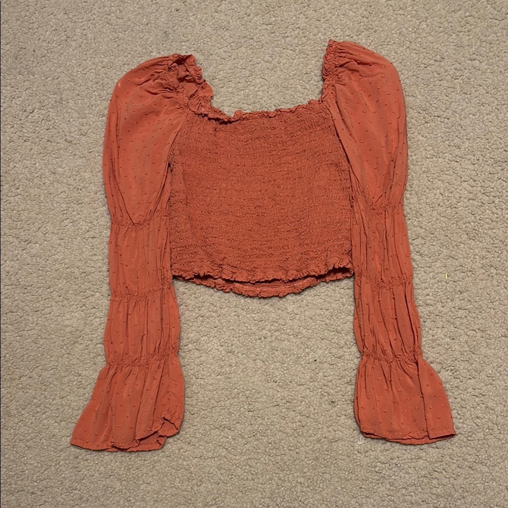Wild Fable Orange Puff Sleeve Smocked Crop Blouse